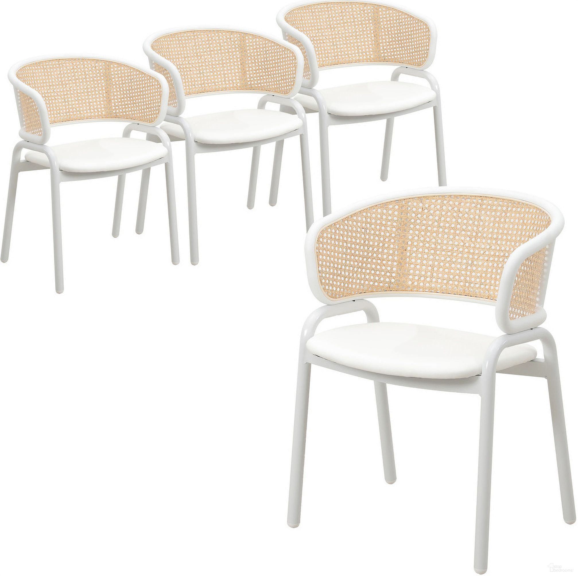 The appearance of Ervilla Dining Chair Set of 4 with Steel Legs and Wicker Back In White designed by LeisureMod in the modern / contemporary interior design. This white piece of furniture was selected by 1StopBedrooms from Ervilla Collection to add a touch of cosiness and style into your home. Sku: ECW-20W4. Material: Steel. Chair Type: Arm Chair.