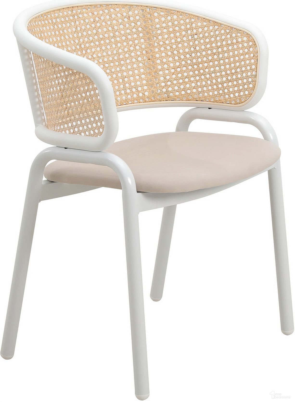 The appearance of Ervilla Dining Chair with Steel Legs and Wicker Back In Beige designed by LeisureMod in the modern / contemporary interior design. This beige piece of furniture  was selected by 1StopBedrooms from Ervilla Collection to add a touch of cosiness and style into your home. Sku: ECW-20BG. Material: Steel. Chair Type: Arm Chair.