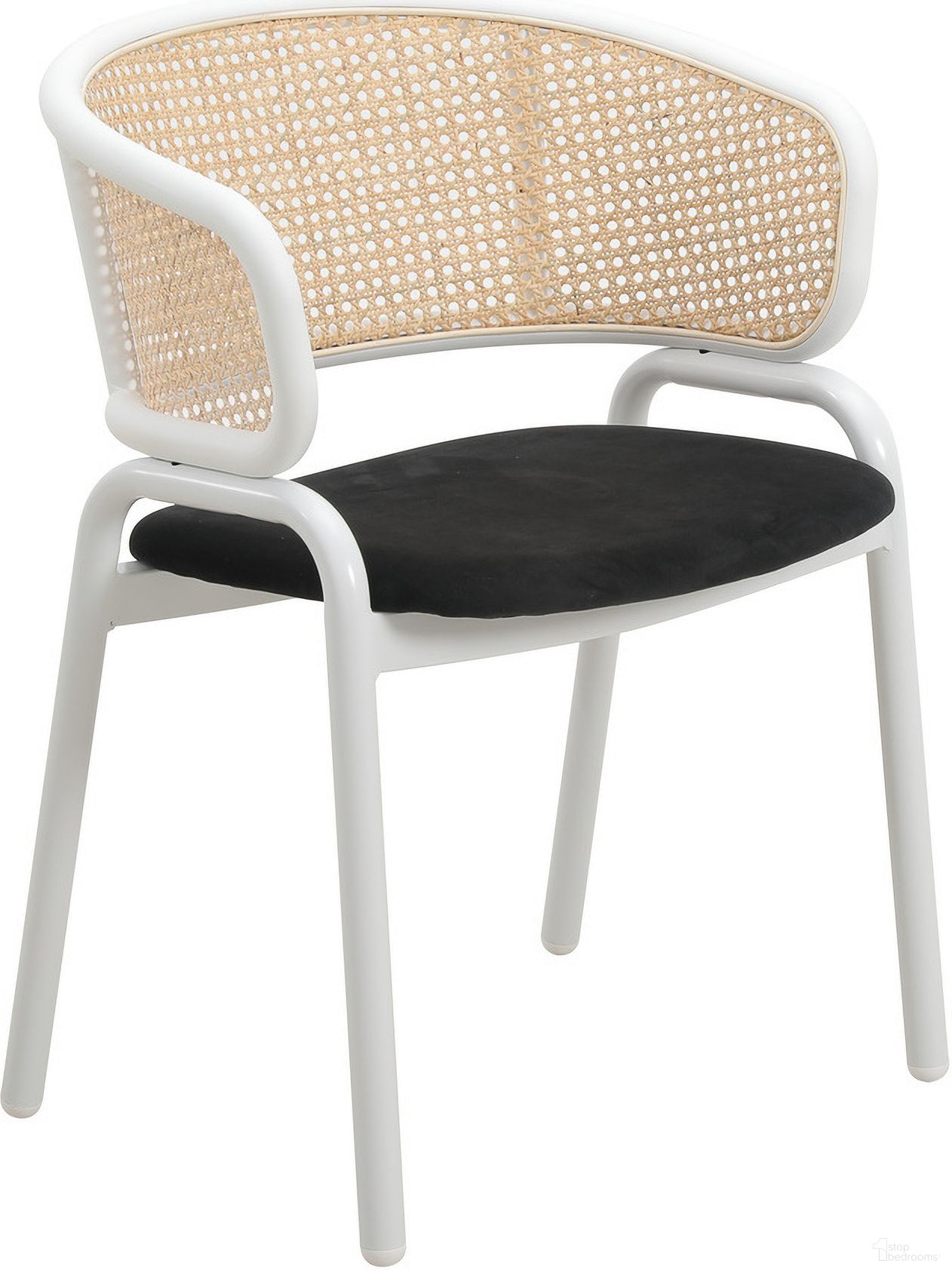 Ervilla Dining Chair with White Steel Legs and Wicker Back In Black