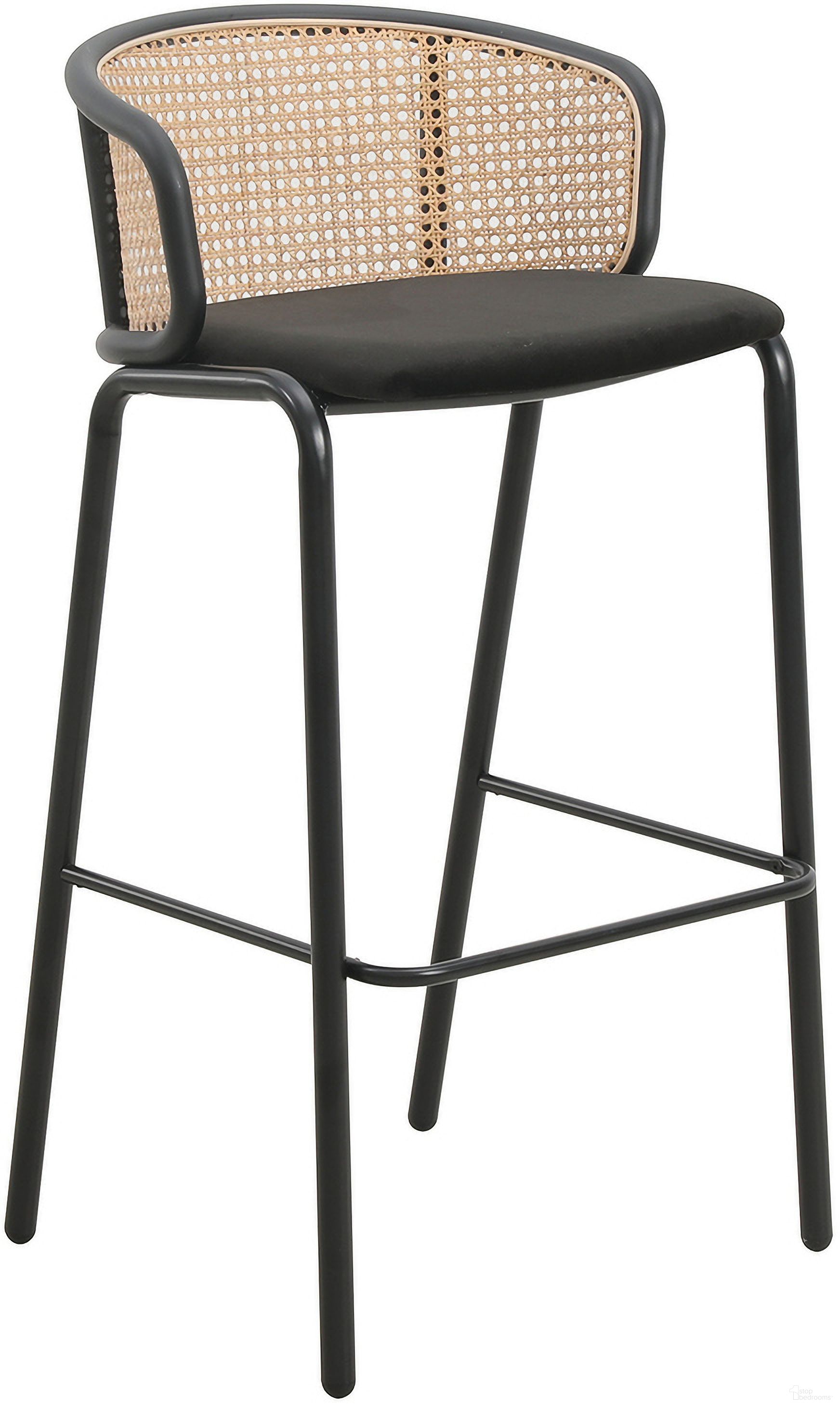 The appearance of Ervilla Wicker Bar Stool with Fabric Seat and Steel Frame In Black designed by LeisureMod in the transitional interior design. This black piece of furniture was selected by 1StopBedrooms from Ervilla Collection to add a touch of cosiness and style into your home. Sku: EBBL-31BL. Material: Steel.