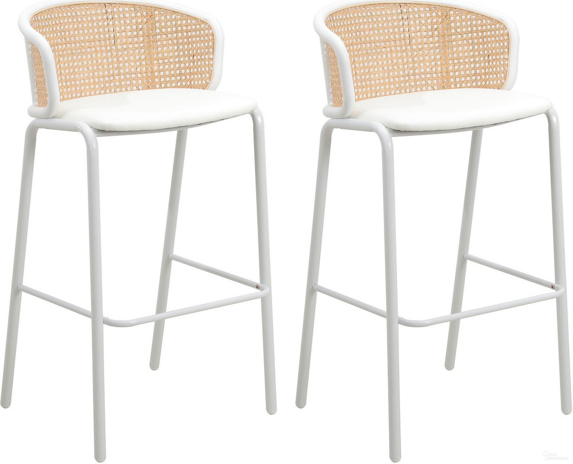 The appearance of Ervilla Wicker Barstool Set of 2 In White designed by LeisureMod in the transitional interior design. This white piece of furniture was selected by 1StopBedrooms from Ervilla Collection to add a touch of cosiness and style into your home. Sku: EBW-31W2. Material: Wicker.