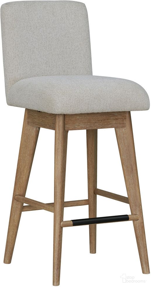 The appearance of Escape Dining Upholstered Swivel Barstool In Glazed Natural Oak Mirage Mist designed by Parker House in the transitional interior design. This glazed natural oak piece of furniture  was selected by 1StopBedrooms from Escape Collection to add a touch of cosiness and style into your home. Sku: DESC#2530S. Material: Polyester.