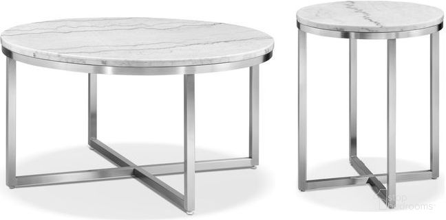 The appearance of Esme Occasional Table Set In White Marble designed by Magnussen in the modern / contemporary interior design. This white marble piece of furniture  was selected by 1StopBedrooms from Esme Collection to add a touch of cosiness and style into your home. Sku: T5763-45;T5763-05. Material: Stone.