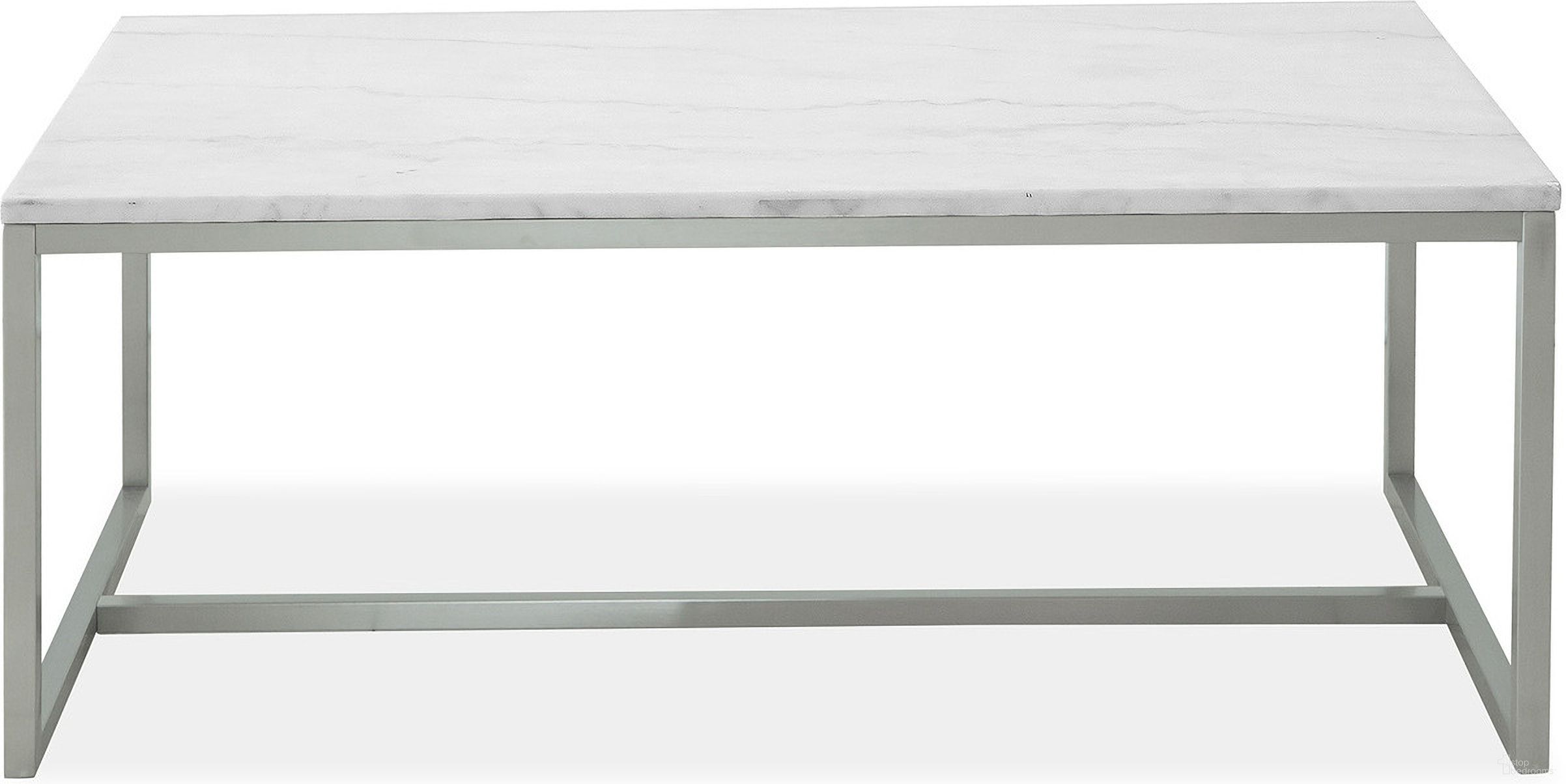 The appearance of Esme Rectangular Cocktail Table In White Marble and Brushed Nickel designed by Magnussen in the transitional interior design. This white marble and brushed nickel piece of furniture  was selected by 1StopBedrooms from Esme Collection to add a touch of cosiness and style into your home. Sku: T5763-43. Material: Stone.