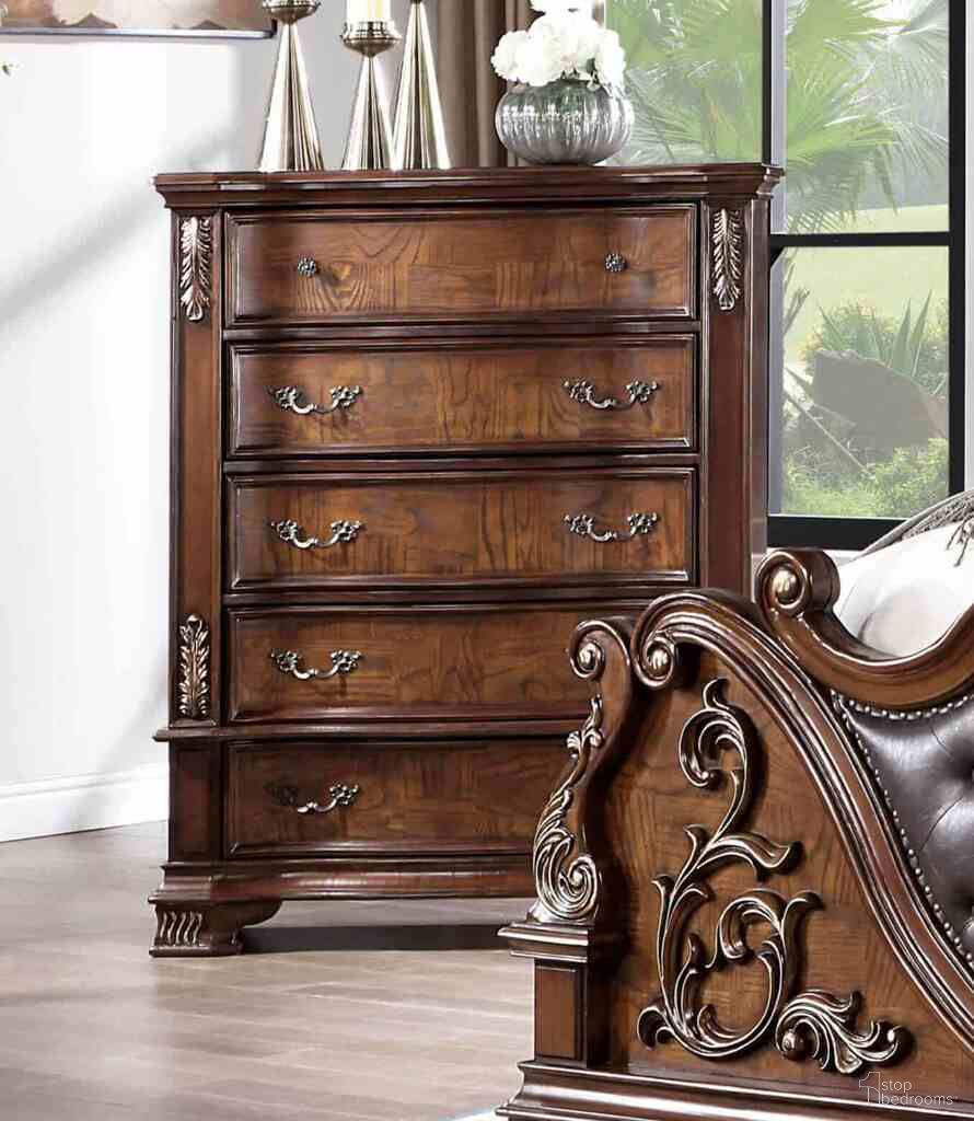The appearance of Esparanza Chest In Brown Cherry designed by Furniture of America in the traditional interior design. This brown cherry piece of furniture  was selected by 1StopBedrooms from Esparanza Collection to add a touch of cosiness and style into your home. Sku: CM7478CH-C. Material: Leather.