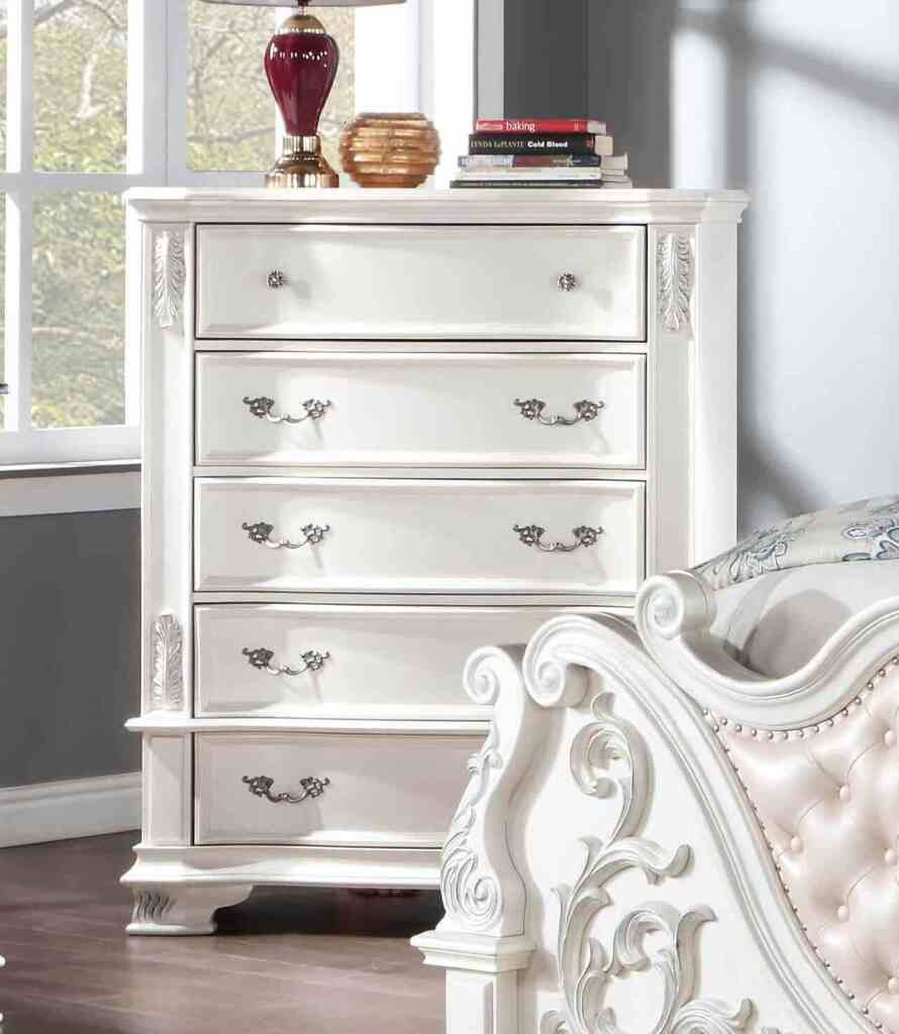 The appearance of Esparanza Chest In Pearl White designed by Furniture of America in the traditional interior design. This pearl white piece of furniture was selected by 1StopBedrooms from Esparanza Collection to add a touch of cosiness and style into your home. Sku: CM7478WH-C. Material: Leather.