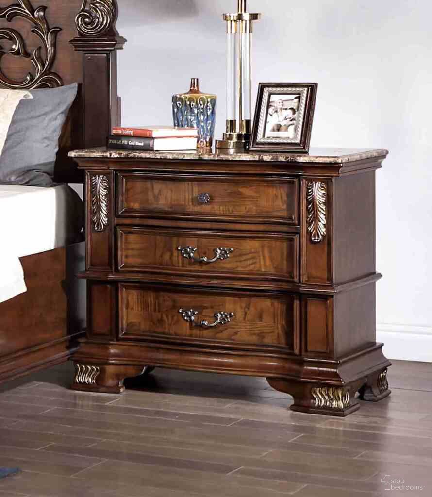 The appearance of Esparanza Nightstand In Brown Cherry designed by Furniture of America in the traditional interior design. This brown cherry piece of furniture  was selected by 1StopBedrooms from Esparanza Collection to add a touch of cosiness and style into your home. Sku: CM7478CH-N. Material: Leather.