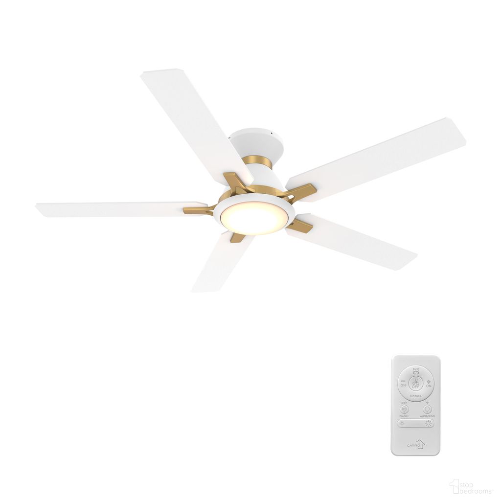Espear 52 Inch 5-Blade Flush Mount Smart Ceiling Fan with LED Light and Remote In Gold and White
