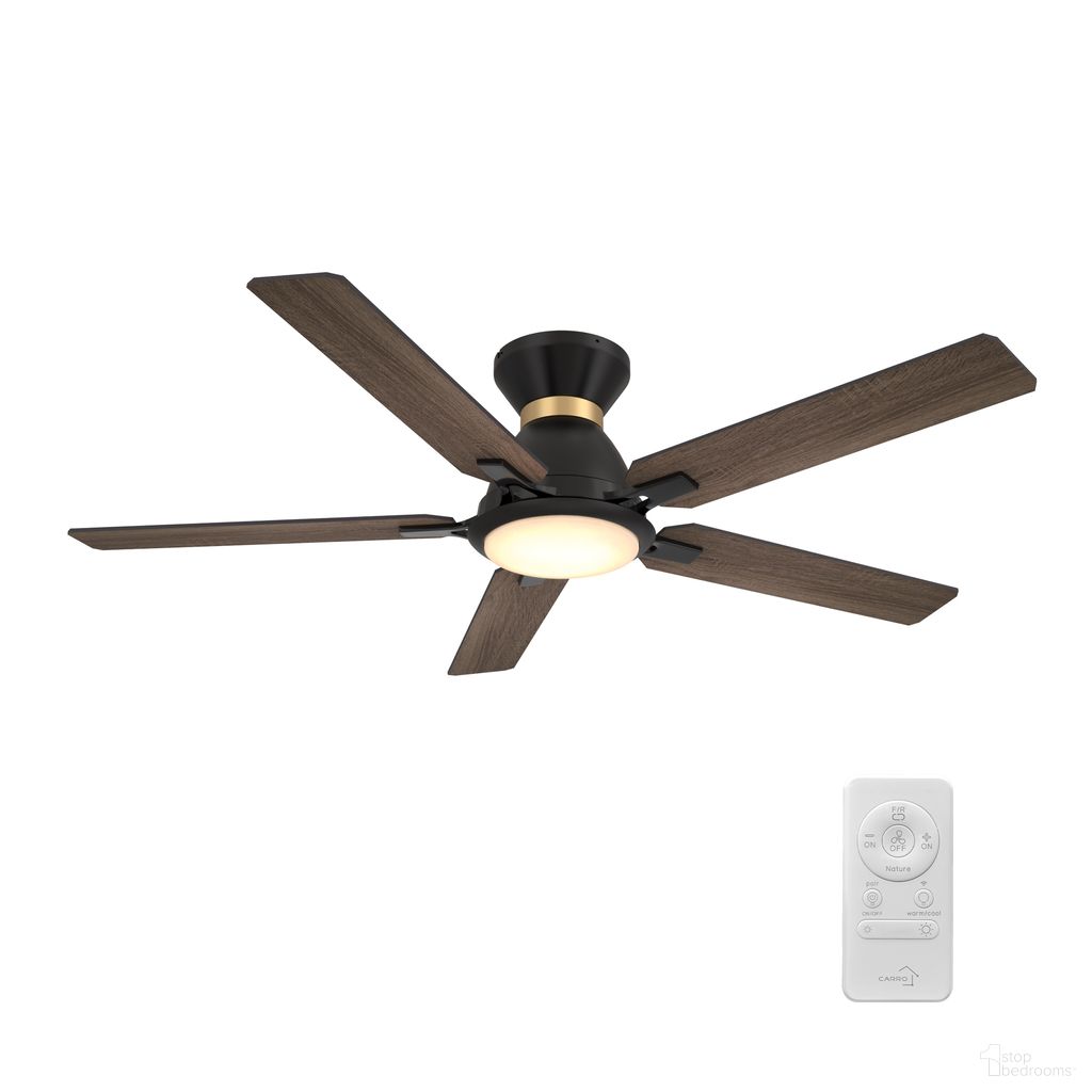 Espear 52 Inch 5-Blade Flush Mount Smart Ceiling Fan with LED Light and Remote In Walnut and Black