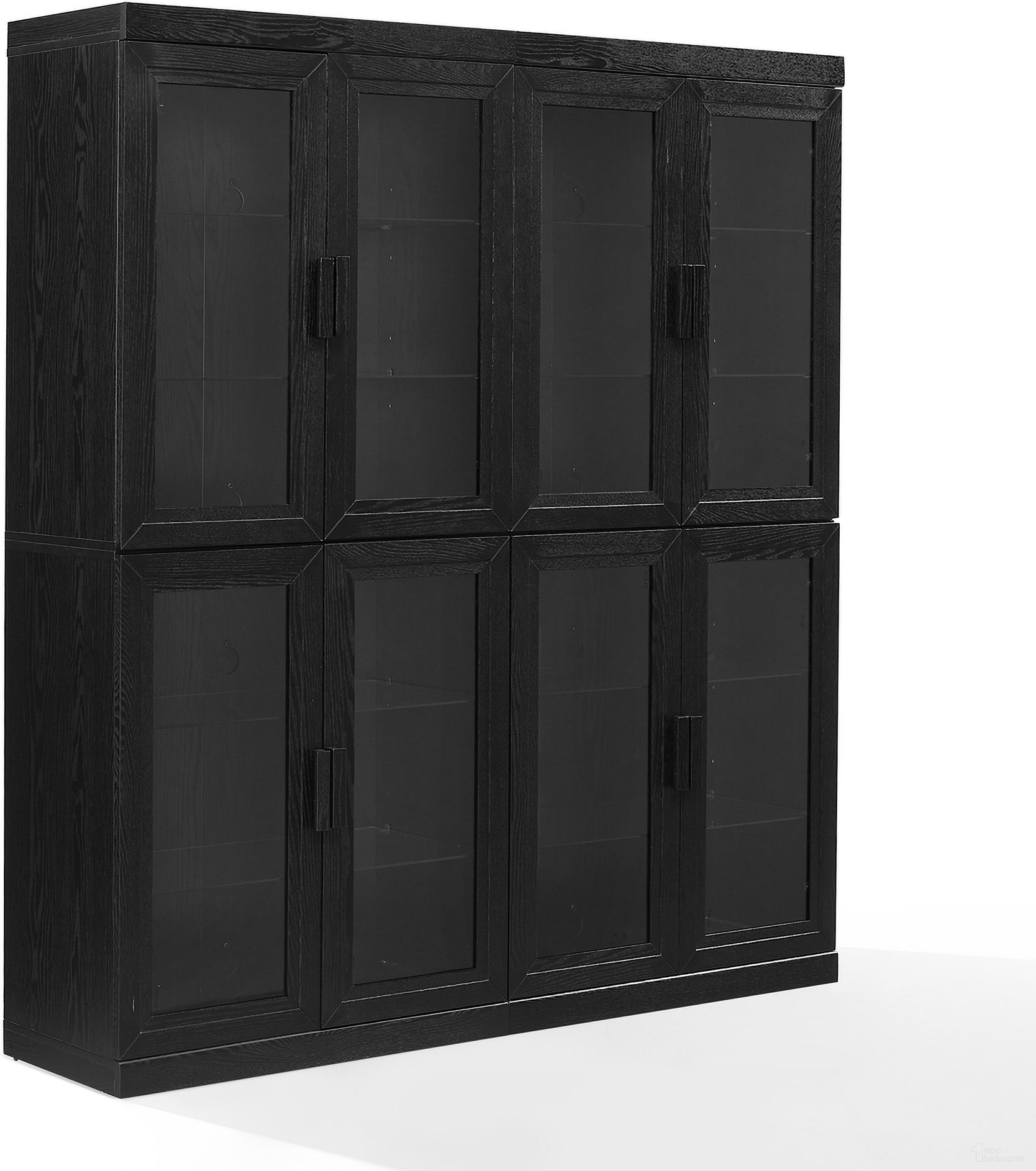 Essen 2Pc Glass Door Kitchen Pantry Storage Cabinet Set In Black