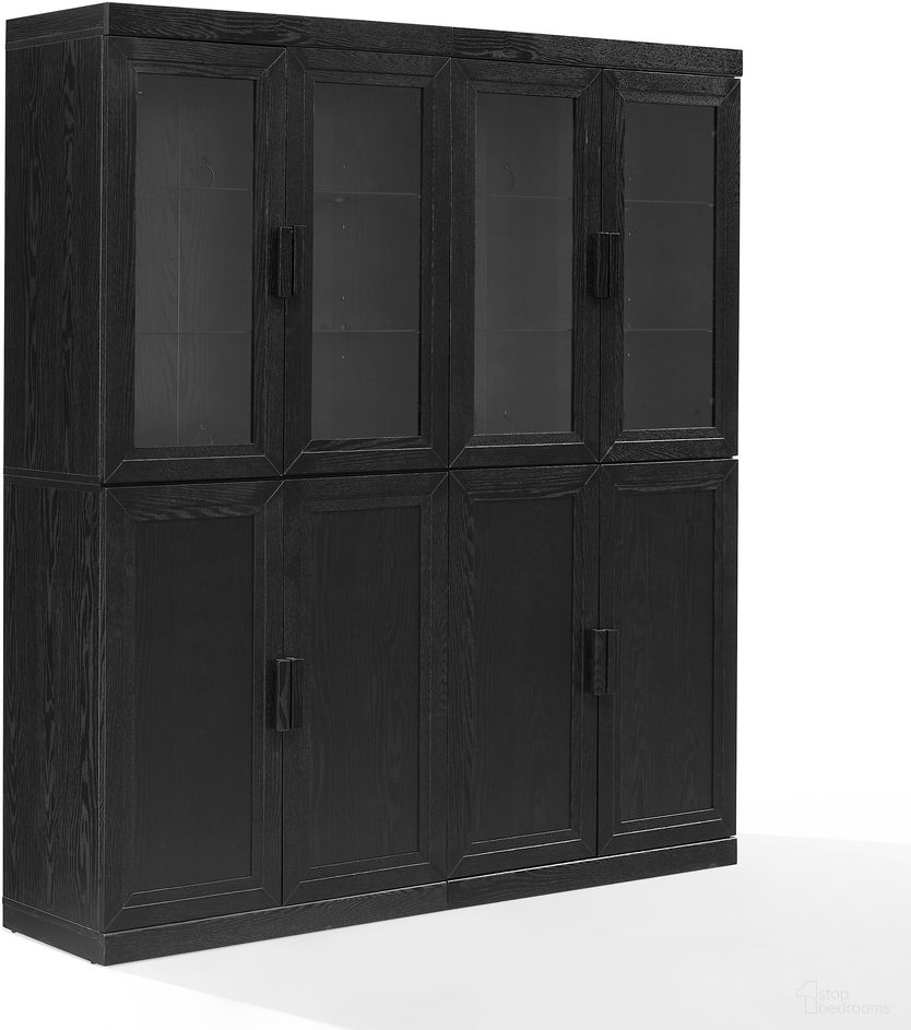 Essen 2Pc Pantry Storage Cabinet W/Glass Door Hutch Set In Black