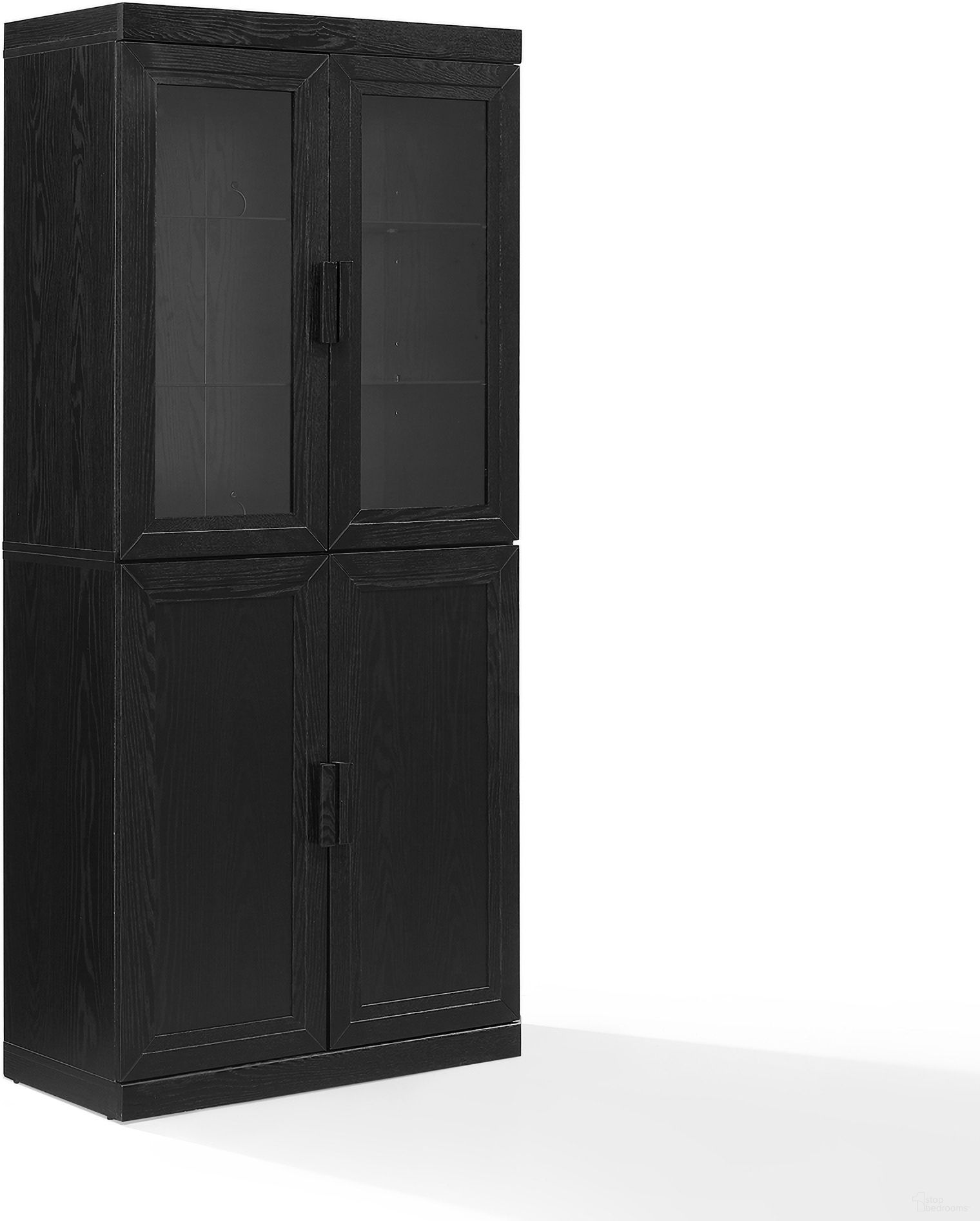 Essen Pantry Storage Cabinet With Glass Door Hutch In Black