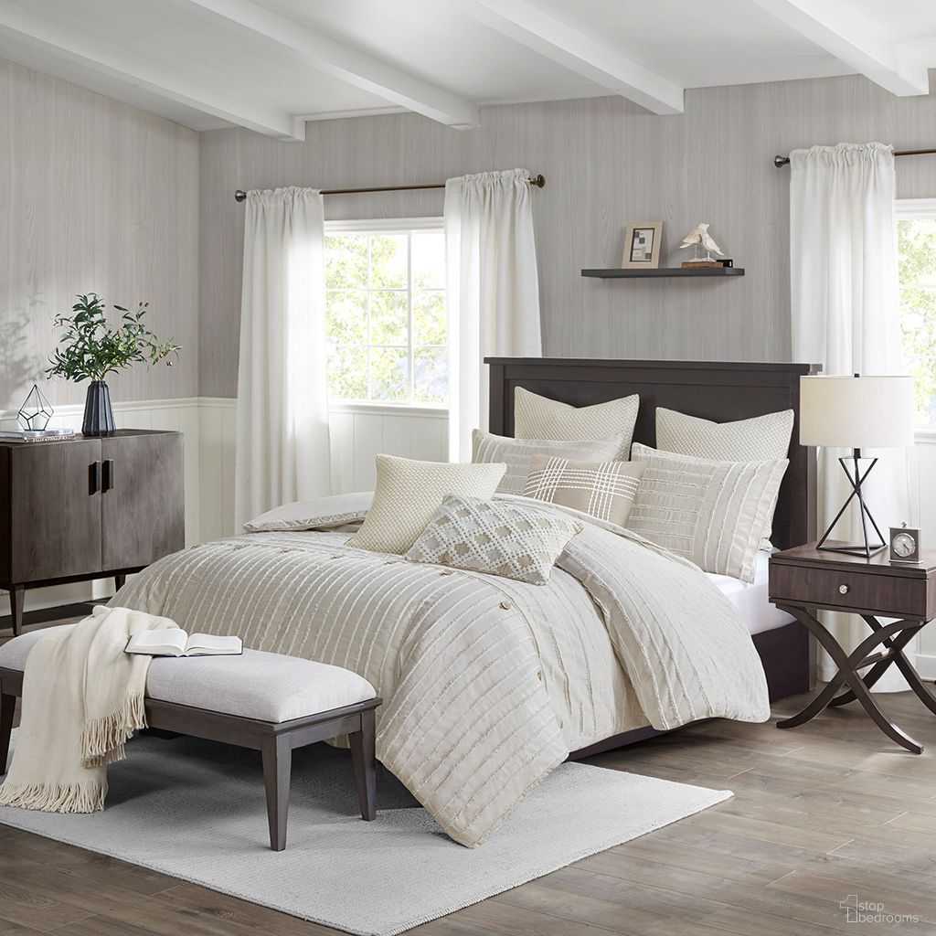 The appearance of Essence Oversized Cotton Clipped Jacquard 8 Piece Queen Comforter Set with Euro Shams and Throw Pillows In Ivory designed by Olliix in the country / farmhouse interior design. This ivory piece of furniture was selected by 1StopBedrooms from Essence Collection to add a touch of cosiness and style into your home. Sku: MPS10-496. Bed Size: Queen. Material: Cotton.