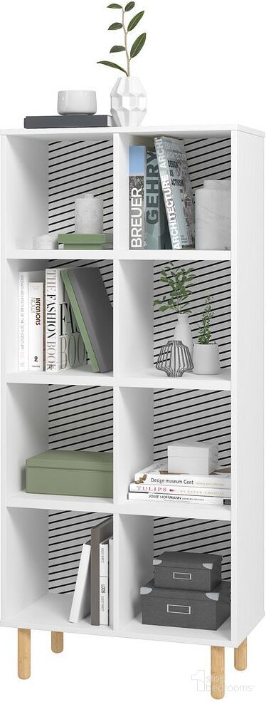 The appearance of Essex 60.23 Double Bookcase With 8 Shelves In White And Zebra designed by Manhattan Comfort in the transitional interior design. This white piece of furniture  was selected by 1StopBedrooms from Essex Collection to add a touch of cosiness and style into your home. Sku: 409AMC176. Material: MDF.