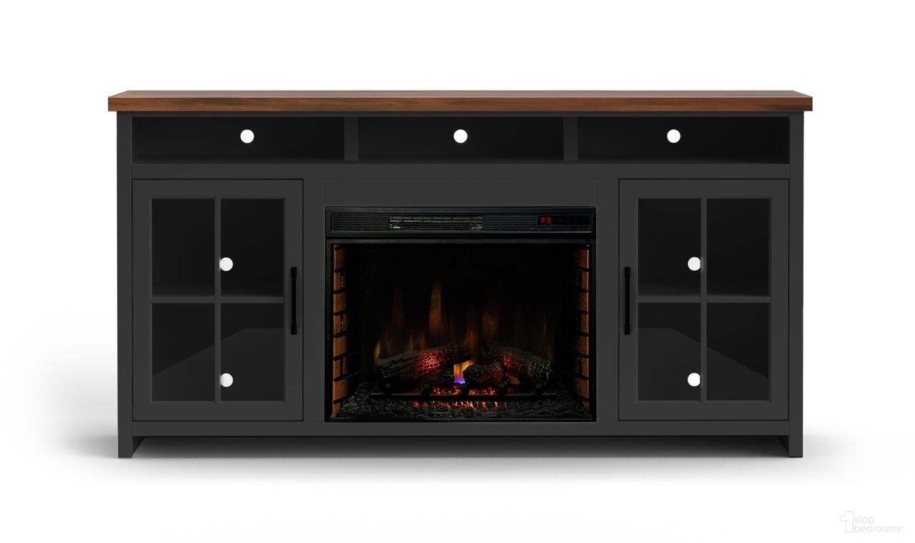 The appearance of Essex 74 Inch Fireplace TV Stand Console In Black and Whiskey designed by Legends Home in the country / farmhouse interior design. This black/whiskey piece of furniture  was selected by 1StopBedrooms from Essex Collection to add a touch of cosiness and style into your home. Sku: ES5110E.SWK. Material: Poplar Solid.