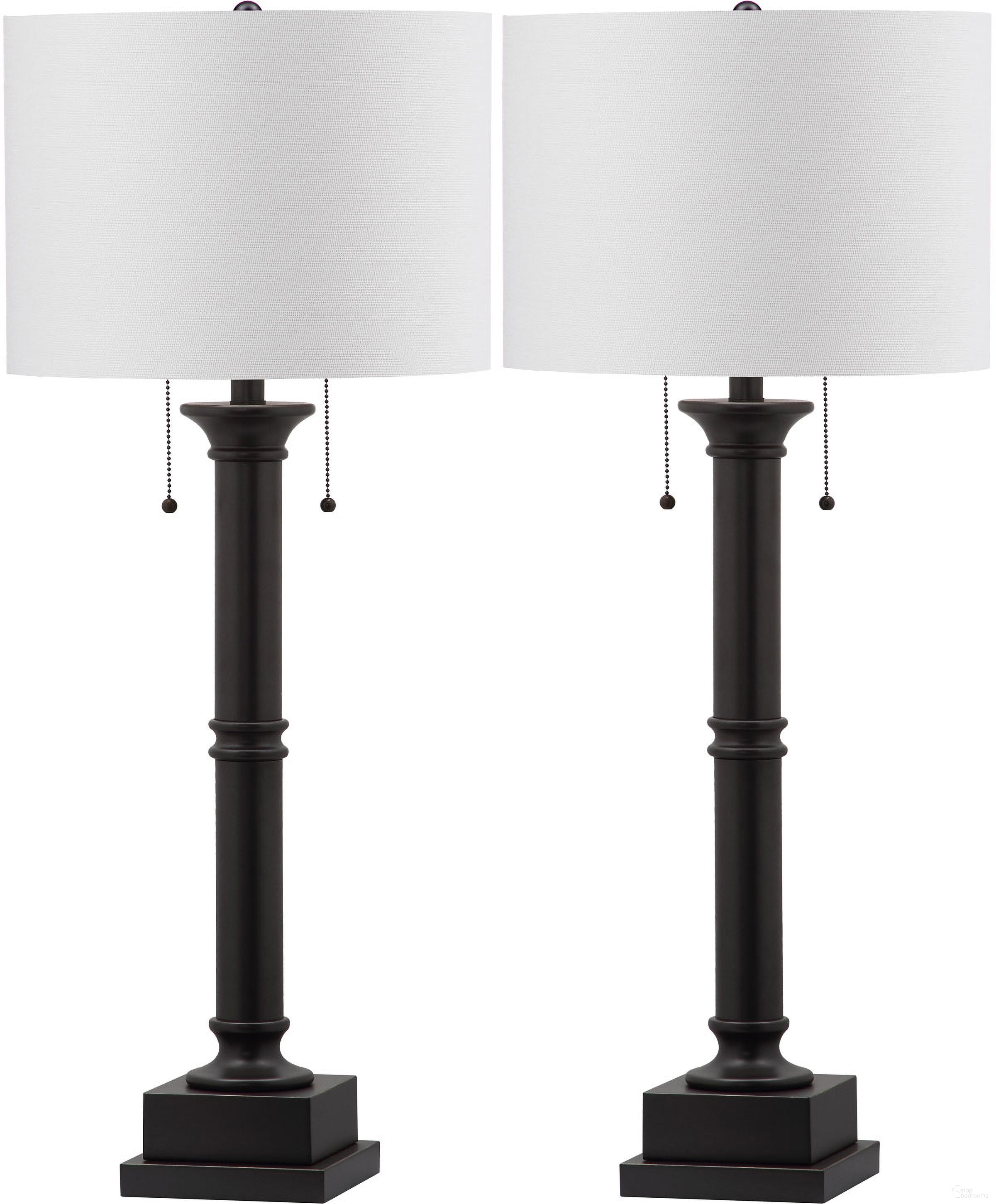 The appearance of Estilo Silver Gray Column Table Lamp with White Shade Set of 2 designed by Safavieh in the traditional interior design. This silver grey piece of furniture  was selected by 1StopBedrooms from Safavieh LIT Collection to add a touch of cosiness and style into your home. Sku: LIT4304A-SET2. Material: Iron.