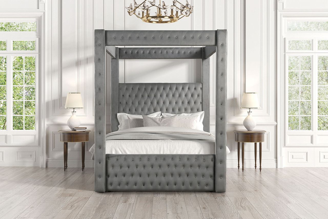The appearance of Etherea Eastern king Bed In Gray designed by Furniture of America in the transitional interior design. This gray piece of furniture  was selected by 1StopBedrooms from Etherea Collection to add a touch of cosiness and style into your home. Sku: CM7482GY-EK-1;CM7482GY-EK-2;CM7482GY-EK-3. Bed Size: King. Material: Flannelette.