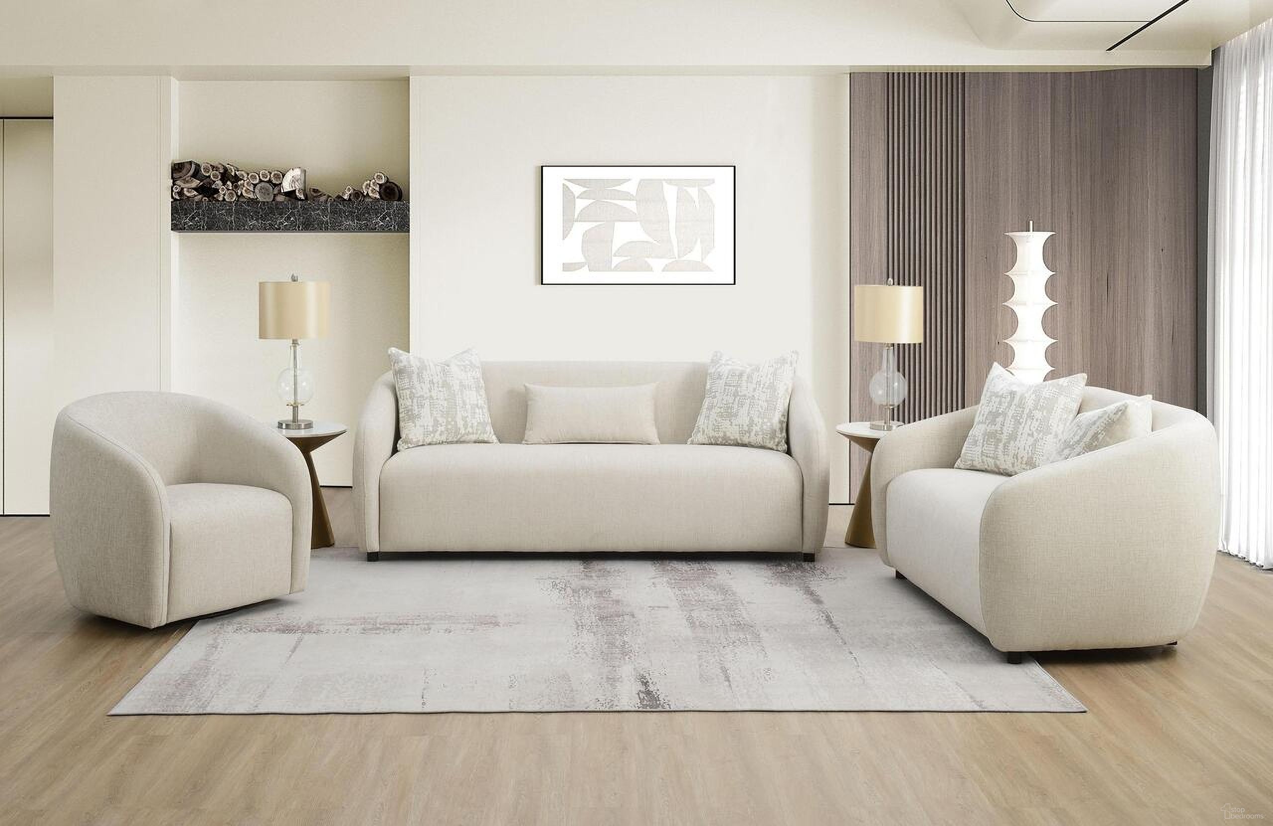 Etienne Living Room Set with Pillows In Beige Linen
