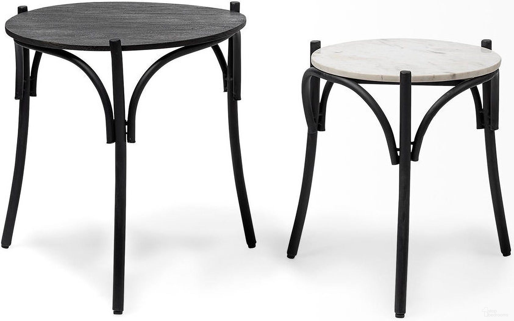 The appearance of Etienne VII Set of 2 Nesting Tables In Black Wood with Marble Top designed by Mercana in the modern / contemporary interior design. This black and white piece of furniture  was selected by 1StopBedrooms from Etienne Collection to add a touch of cosiness and style into your home. Sku: 68508. Material: Mango Wood.