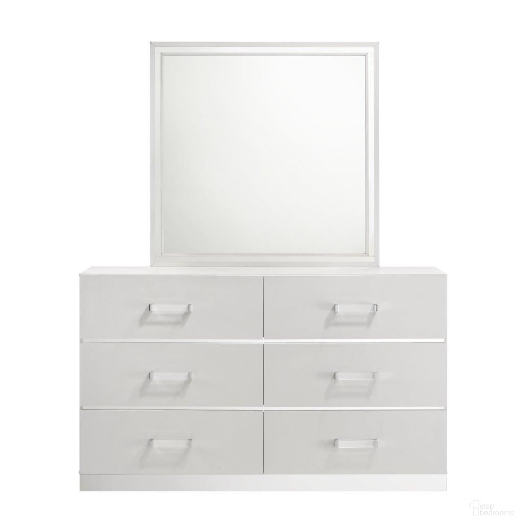 The appearance of Europa Mirror In White designed by New Classic in the glam interior design. This white piece of furniture  was selected by 1StopBedrooms from Europa Collection to add a touch of cosiness and style into your home. Sku: B1840-060. Material: Wood.