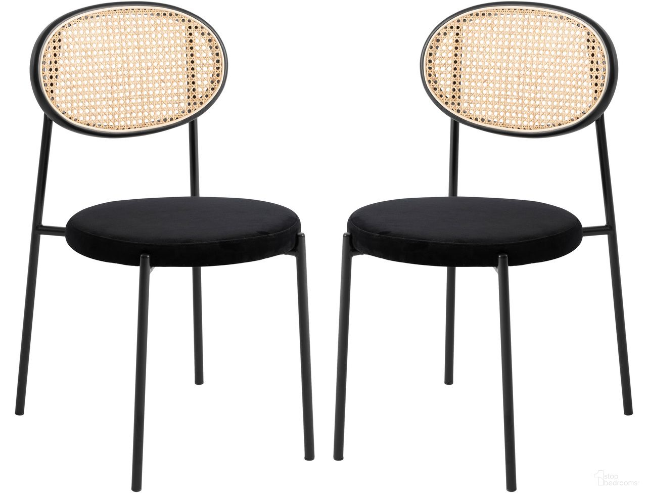 Euston Modern Wicker Dining Chair Set of 2 with Velvet Round Seat In Black