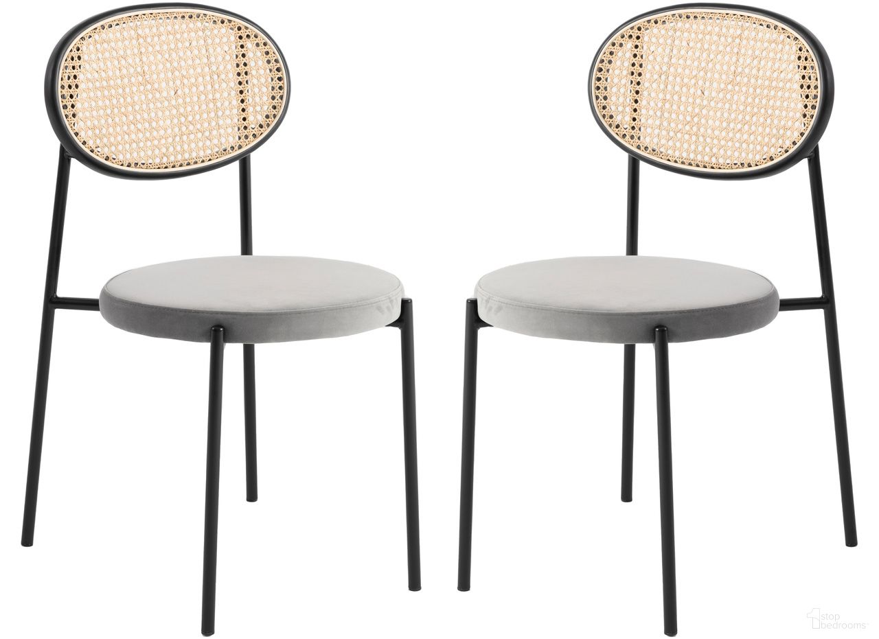 The appearance of Euston Modern Wicker Dining Chair Set of 2 with Velvet Round Seat In Grey designed by LeisureMod in the modern / contemporary interior design. This grey piece of furniture  was selected by 1StopBedrooms from Euston Collection to add a touch of cosiness and style into your home. Sku: EC17GR2. Material: Wicker. Chair Type: Side Chair.