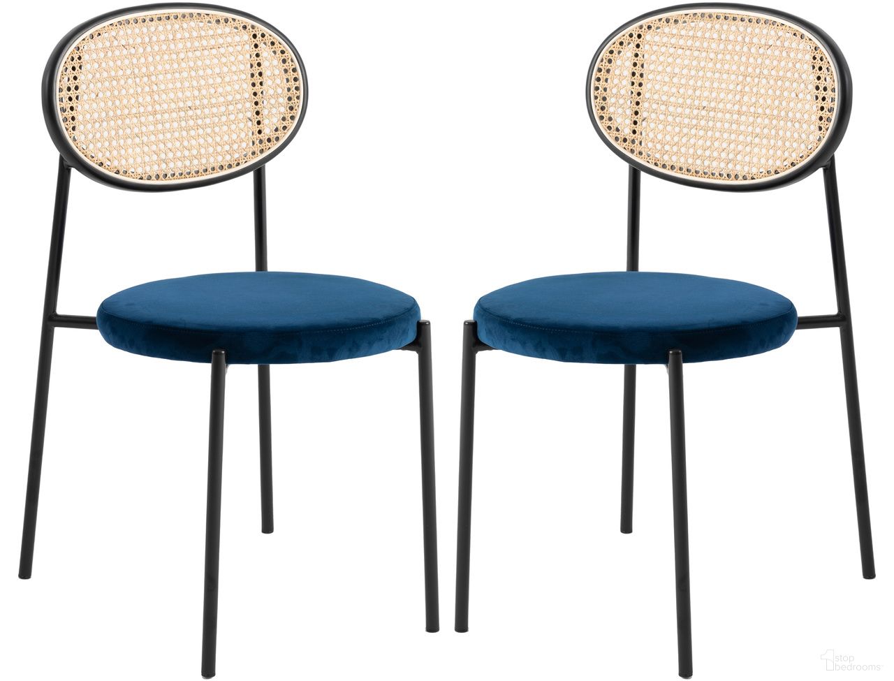 The appearance of Euston Modern Wicker Dining Chair Set of 2 with Velvet Round Seat In Navy Blue designed by LeisureMod in the modern / contemporary interior design. This navy blue piece of furniture was selected by 1StopBedrooms from Euston Collection to add a touch of cosiness and style into your home. Sku: EC17NBU2. Material: Wicker. Chair Type: Side Chair.