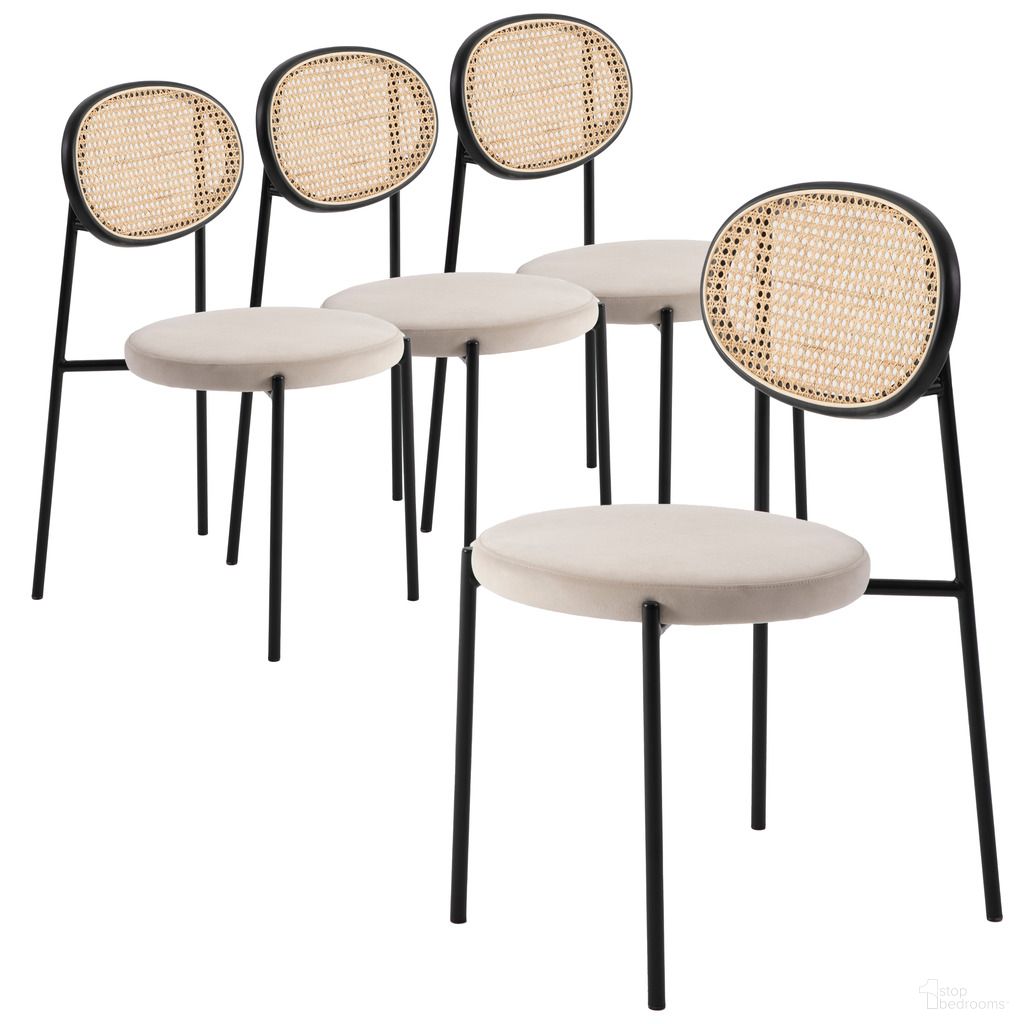 The appearance of Euston Modern Wicker Dining Chair Set of 4 with Velvet Round Seat In Beige designed by LeisureMod in the modern / contemporary interior design. This beige piece of furniture  was selected by 1StopBedrooms from Euston Collection to add a touch of cosiness and style into your home. Sku: EC17BG4. Material: Wicker. Chair Type: Side Chair.