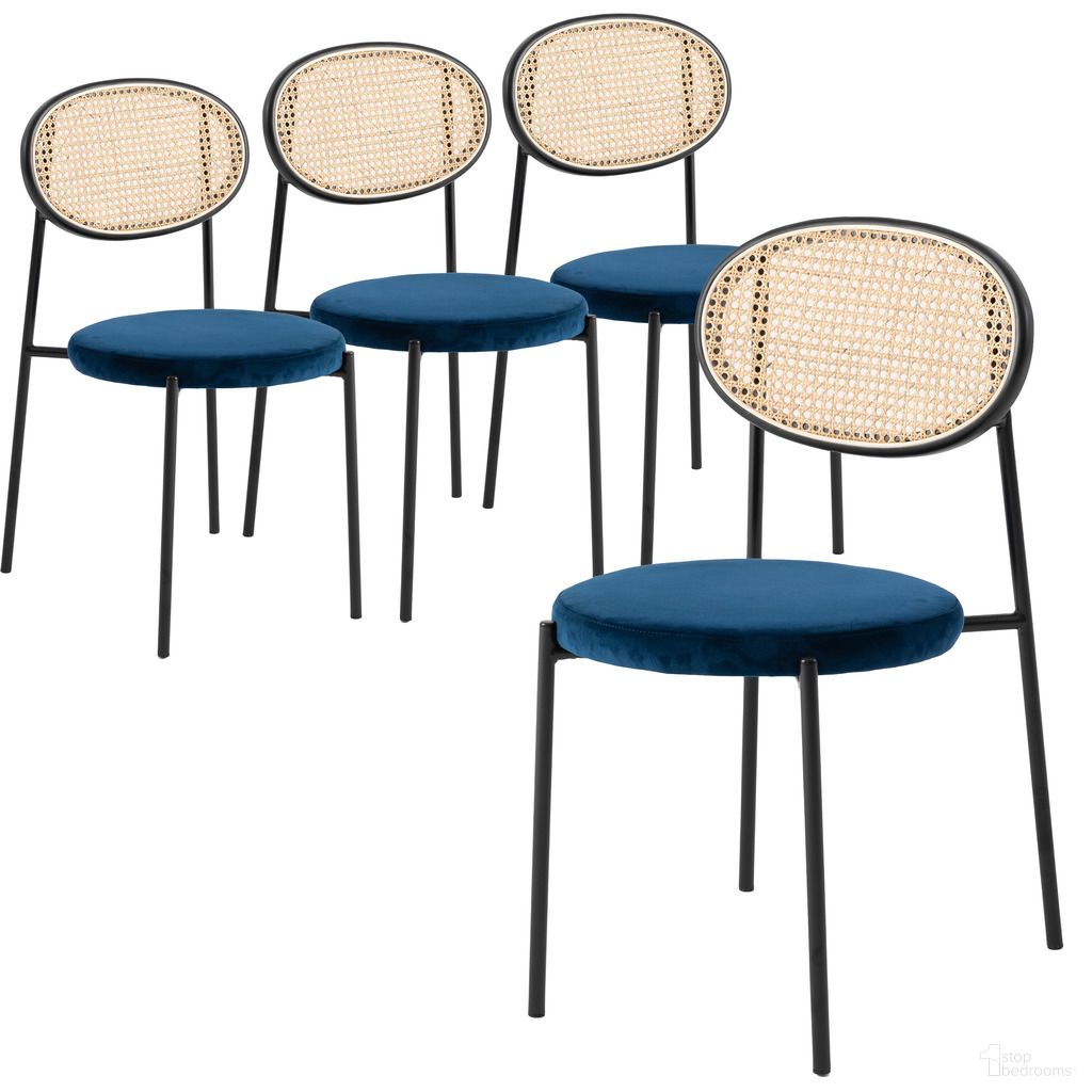 The appearance of Euston Modern Wicker Dining Chair Set of 4 with Velvet Round Seat In Navy Blue designed by LeisureMod in the modern / contemporary interior design. This navy blue piece of furniture was selected by 1StopBedrooms from Euston Collection to add a touch of cosiness and style into your home. Sku: EC17NBU4. Material: Wicker. Chair Type: Side Chair.