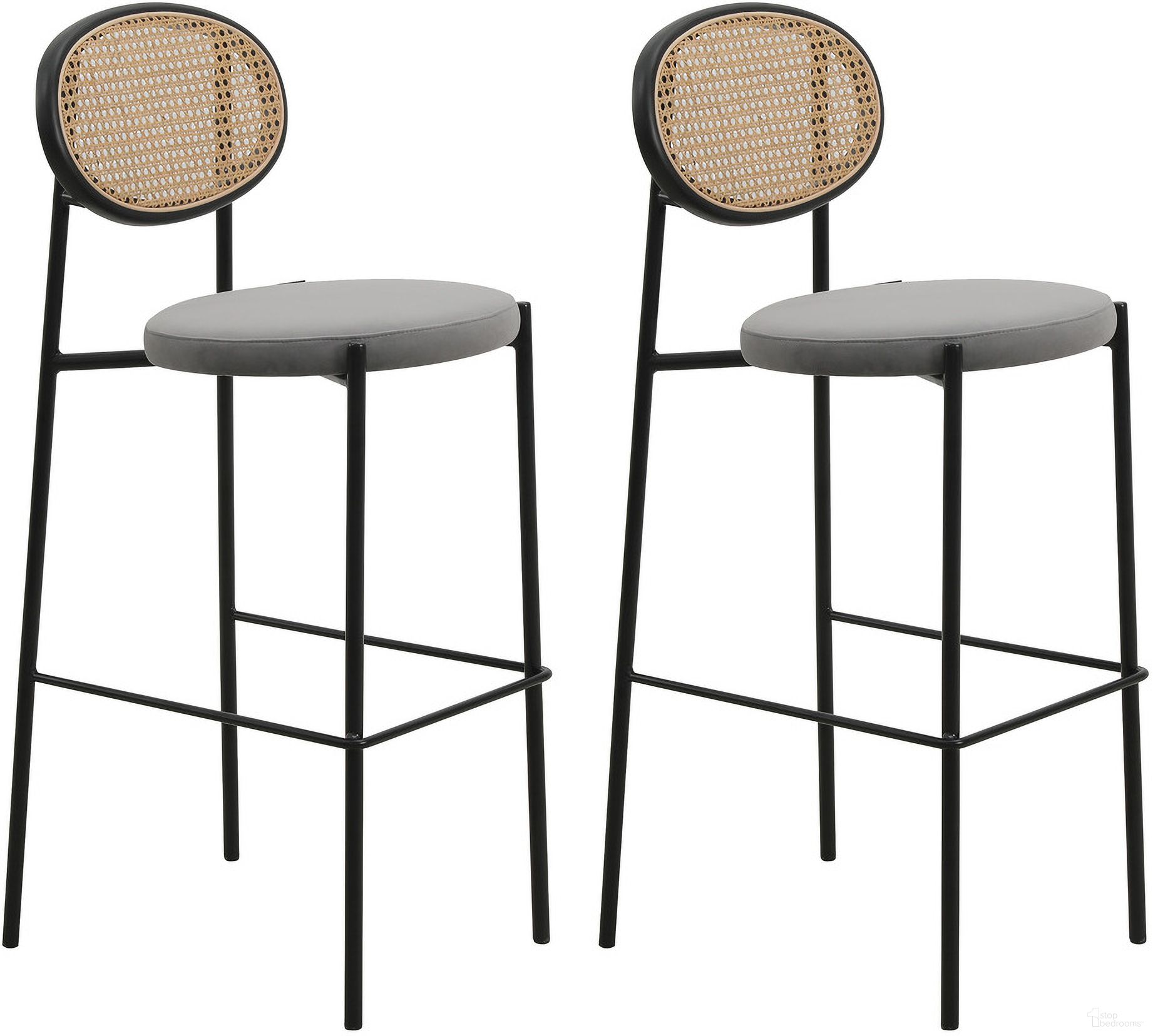 The appearance of Euston Wicker Bar Stool Set of 2 with Black Steel Frame In Grey designed by LeisureMod in the modern / contemporary interior design. This grey piece of furniture  was selected by 1StopBedrooms from Euston Collection to add a touch of cosiness and style into your home. Sku: EC29GR2. Material: Steel.