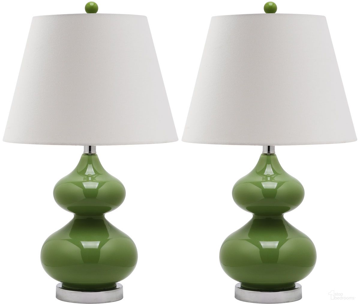 The appearance of Eva Green and Off-White 24 Inch Double Gourd Glass Lamp Set of 2 designed by Safavieh in the modern / contemporary interior design. This green piece of furniture was selected by 1StopBedrooms from Eva Collection to add a touch of cosiness and style into your home. Sku: LIT4086G-SET2. Material: Glass.