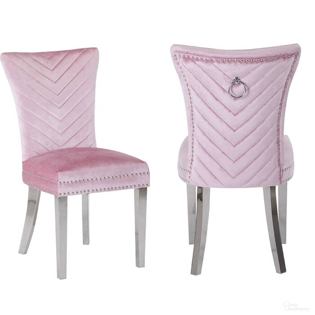 The appearance of Eva Velvet Fabric Dining Chair Set of 2 In Beige and Silver designed by Galaxy Home Furnishings in the modern / contemporary interior design. This beige/silver piece of furniture  was selected by 1StopBedrooms from Eva Collection to add a touch of cosiness and style into your home. Sku: 698781197837. Material: Stainless Steel. Chair Type: Side Chair.