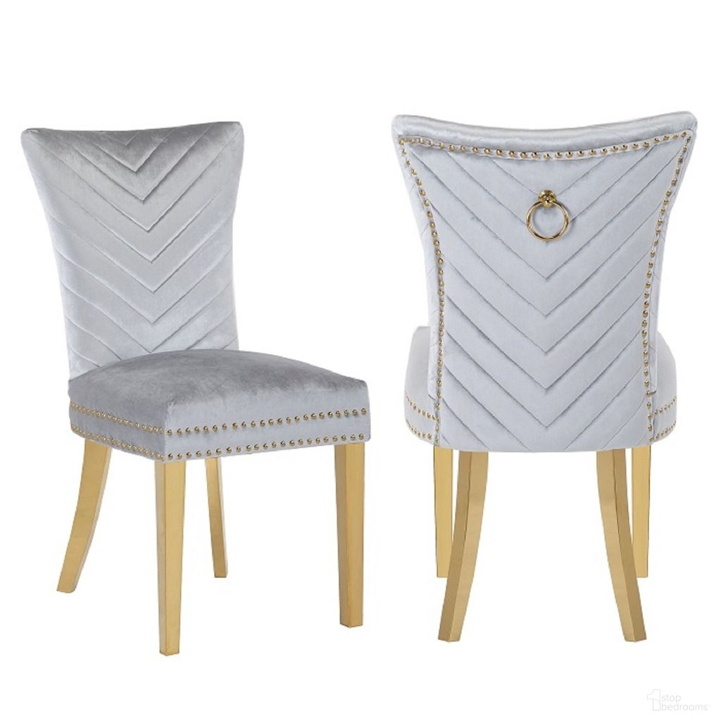 Eva Velvet Fabric Dining Chair Set of 2 In Light Gray and Silver