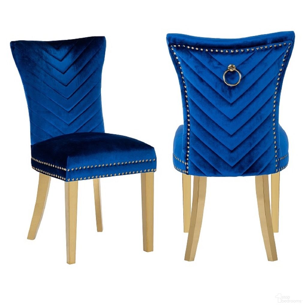 The appearance of Eva Velvet Fabric Dining Chair Set of 2 In Navy and Gold designed by Galaxy Home Furnishings in the modern / contemporary interior design. This navy/gold piece of furniture was selected by 1StopBedrooms from Eva Collection to add a touch of cosiness and style into your home. Sku: 698781121993. Material: Stainless Steel. Chair Type: Side Chair.