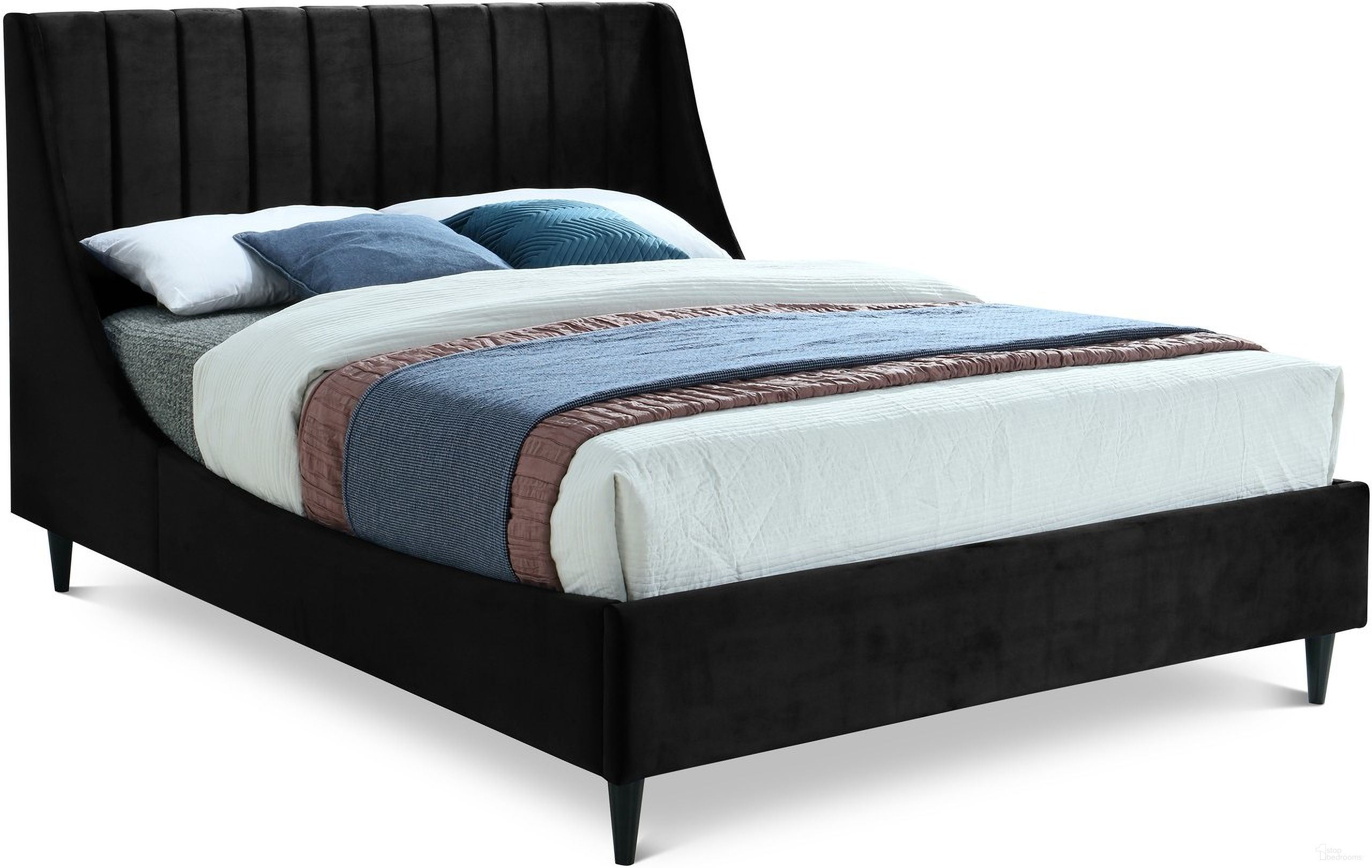 The appearance of Eva Velvet Full Bed In Black designed by Meridian in the modern / contemporary interior design. This black piece of furniture  was selected by 1StopBedrooms from Eva Collection to add a touch of cosiness and style into your home. Sku: EvaBlack-F Box 1/2 (Headboard / Slats);EvaBlack-F Box 2/2 (Footboard / Wings / Siderail / Legs). Bed Type: Panel Bed. Bed Size: Full. Material: Velvet.