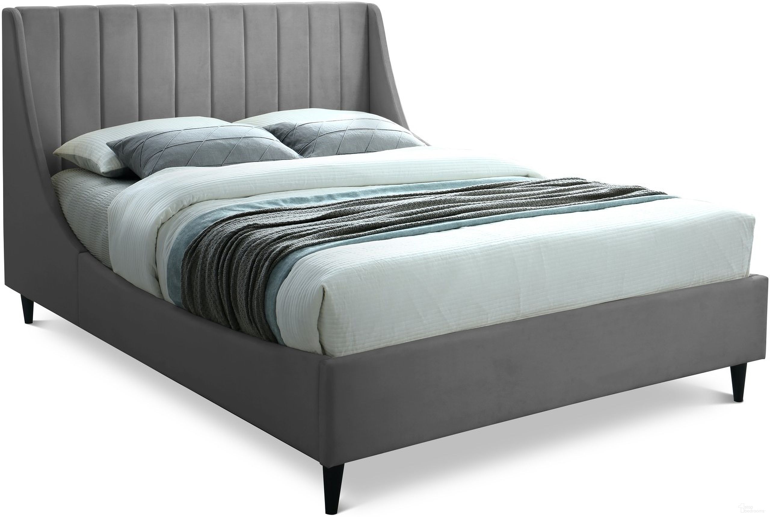 Eva Velvet Queen Bed In Grey