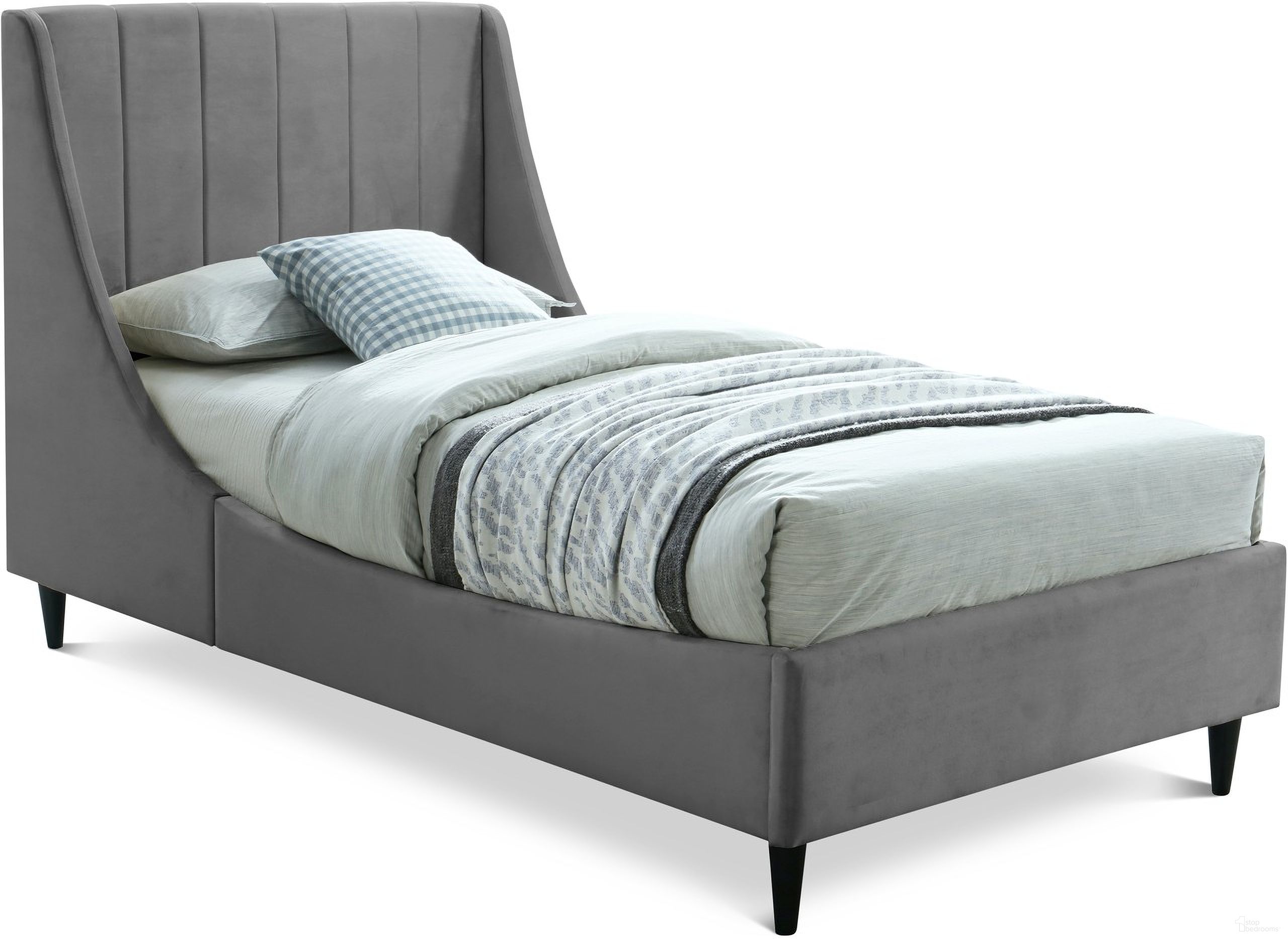 Eva Velvet Twin Bed In Grey