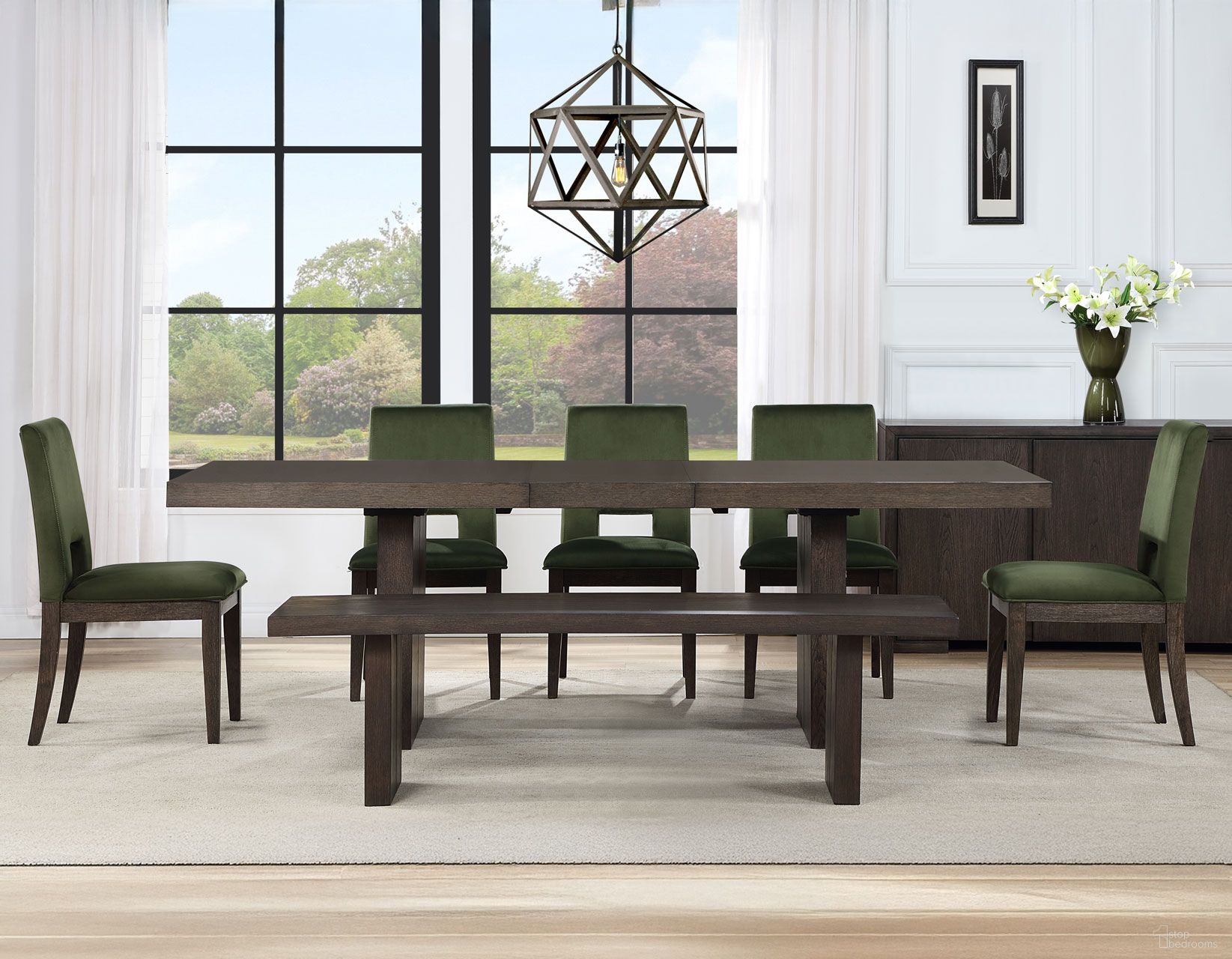 Evan Rectangular Dining Set In Brown and Green