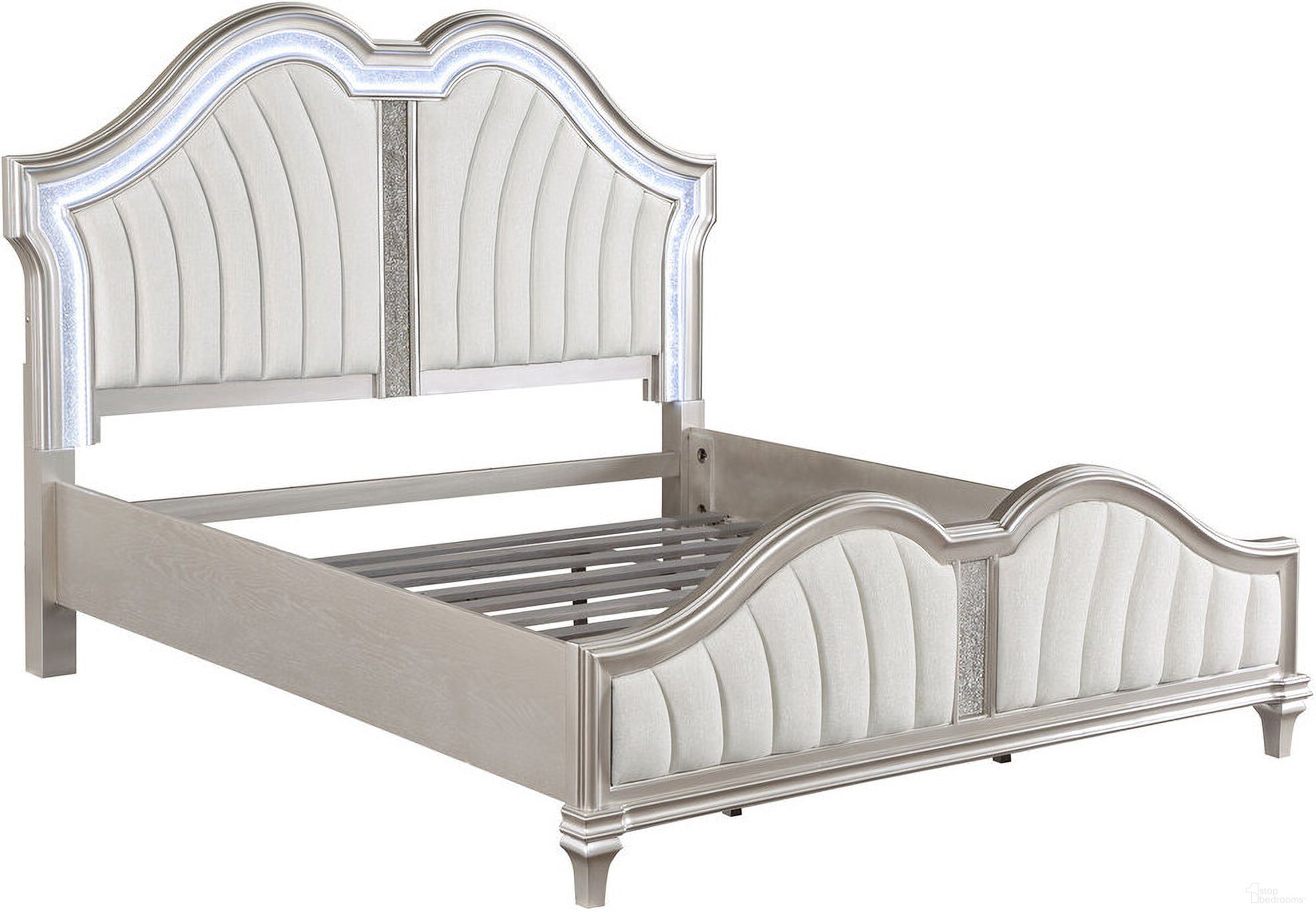 The appearance of Evangeline Tufted Upholstered Platform California King Bed Ivory and Silver Oak designed by Coaster in the glam interior design. This silver oak piece of furniture was selected by 1StopBedrooms from Evangeline Collection to add a touch of cosiness and style into your home. Sku: 223391KWB1;223391KWB2;223391KWB3. Bed Type: Platform Bed. Material: Wood. Bed Size: California King.