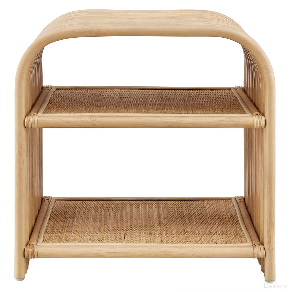 The appearance of Eve Curved Natural Rattan Side Table In Natural designed by Modway in the transitional interior design. This natural piece of furniture  was selected by 1StopBedrooms from Eve Collection to add a touch of cosiness and style into your home. Sku: EEI-7361-NAT. Material: Natural Rattan.