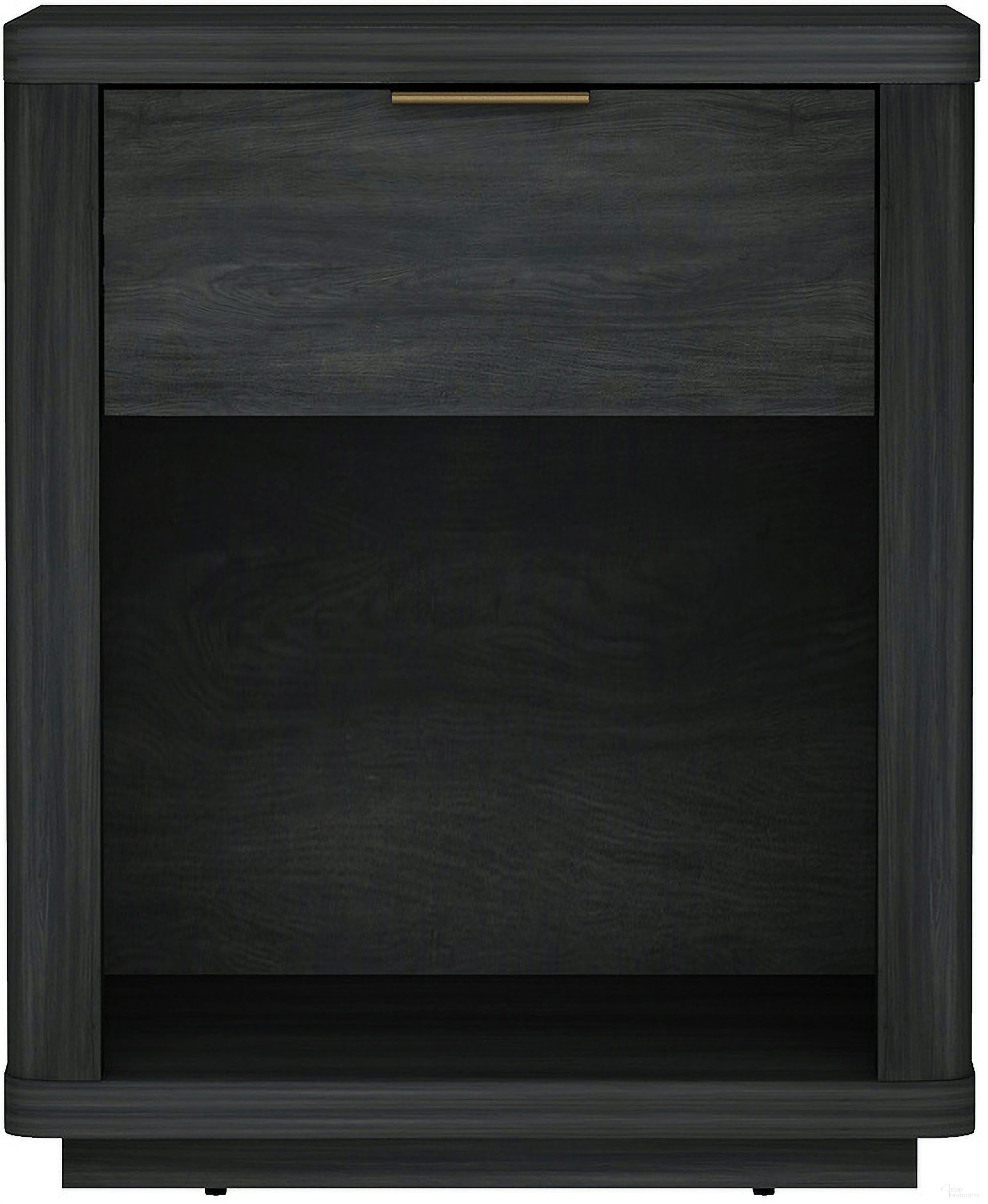 The appearance of Evelyn 1-Drawer Nightstand In Charcoal Grey designed by Manhattan Comfort in the modern / contemporary interior design. This charcoal grey piece of furniture  was selected by 1StopBedrooms from Evelyn Collection to add a touch of cosiness and style into your home. Sku: NS011-CH. Material: MDF.