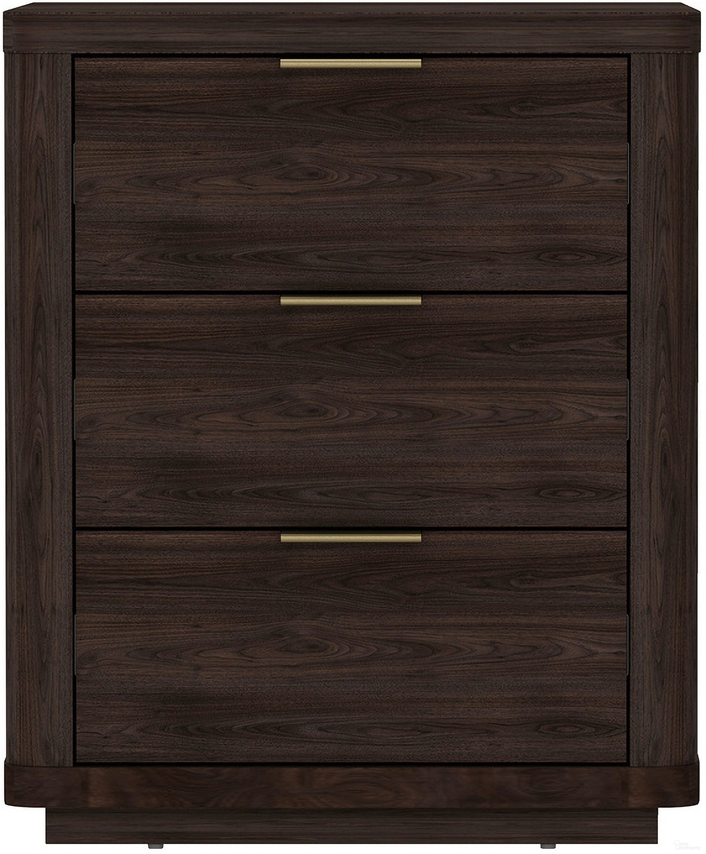 The appearance of Evelyn 3-Drawer Nightstand In Brown designed by Manhattan Comfort in the modern / contemporary interior design. This brown piece of furniture was selected by 1StopBedrooms from Evelyn Collection to add a touch of cosiness and style into your home. Sku: NS013-BR. Material: MDF.