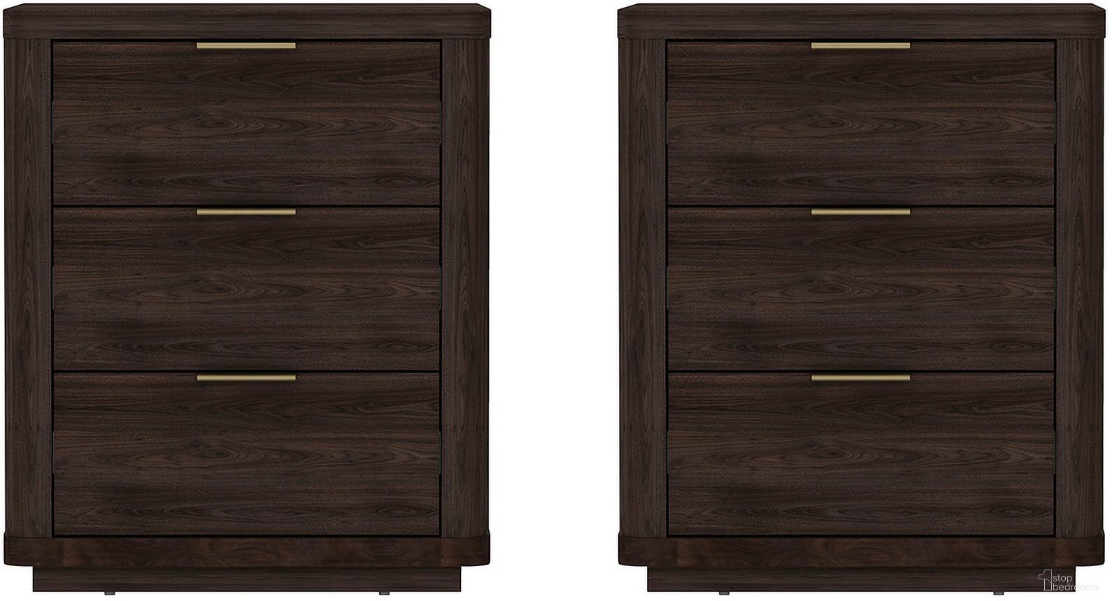 Evelyn 3-Drawer Nightstand Set of 2 In Brown