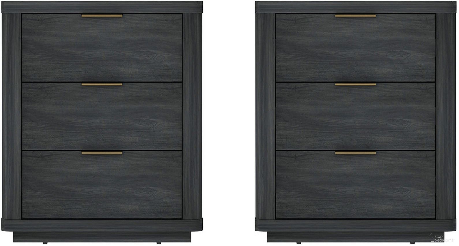 Evelyn 3-Drawer Nightstand Set of 2 In Charcoal Grey