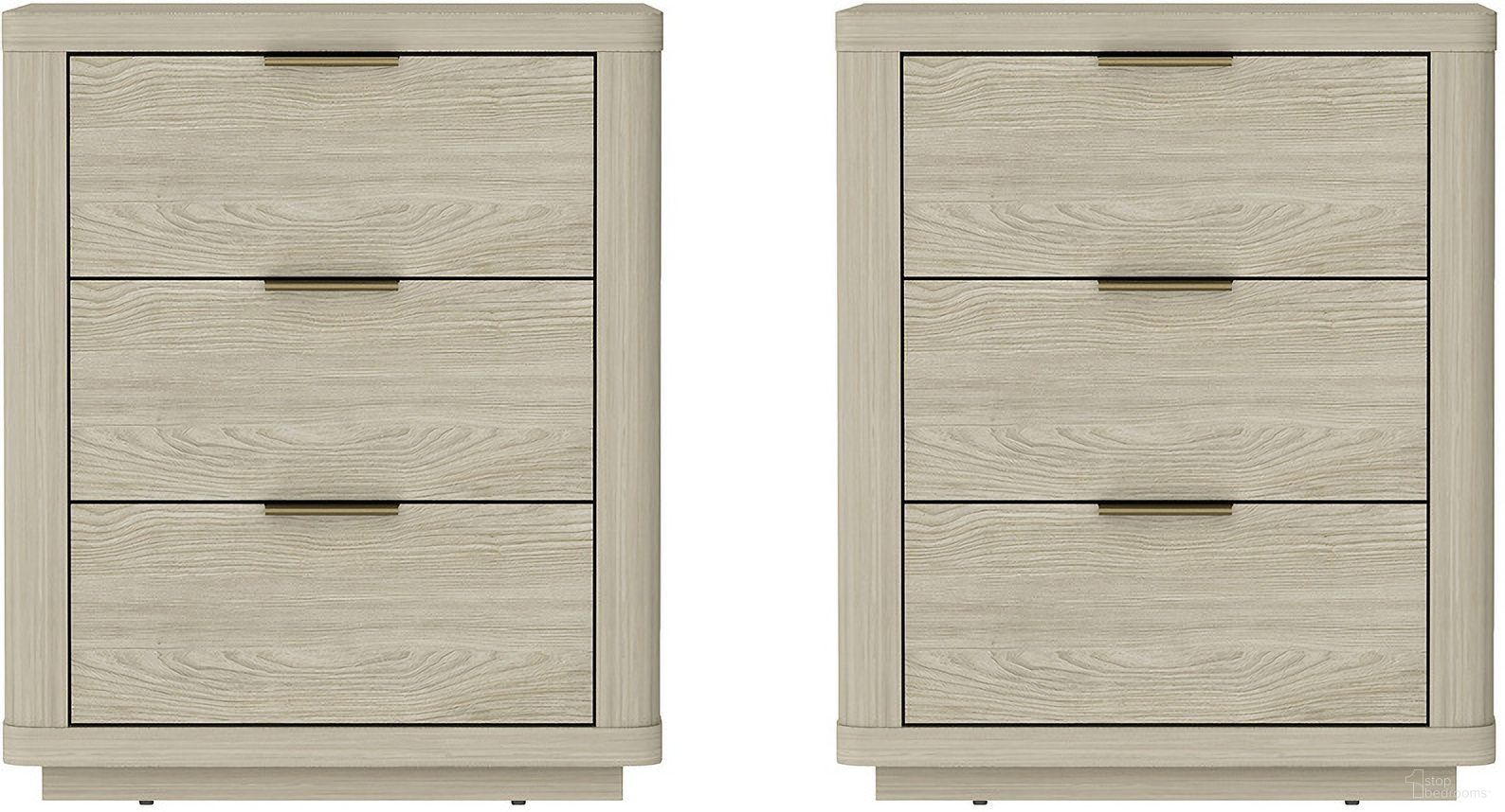 The appearance of Evelyn 3-Drawer Nightstand Set of 2 In Natural designed by Manhattan Comfort in the modern / contemporary interior design. This natural piece of furniture was selected by 1StopBedrooms from Evelyn Collection to add a touch of cosiness and style into your home. Sku: NS013-NA;NS013-NA. Material: MDF.
