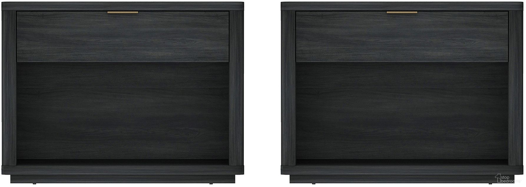 The appearance of Evelyn 32 Inch Nightstand 2.0 Set of 2 In Charcoal Grey designed by Manhattan Comfort in the modern / contemporary interior design. This charcoal grey piece of furniture was selected by 1StopBedrooms from Evelyn Collection to add a touch of cosiness and style into your home. Sku: NS012-CH;NS012-CH. Material: MDF.