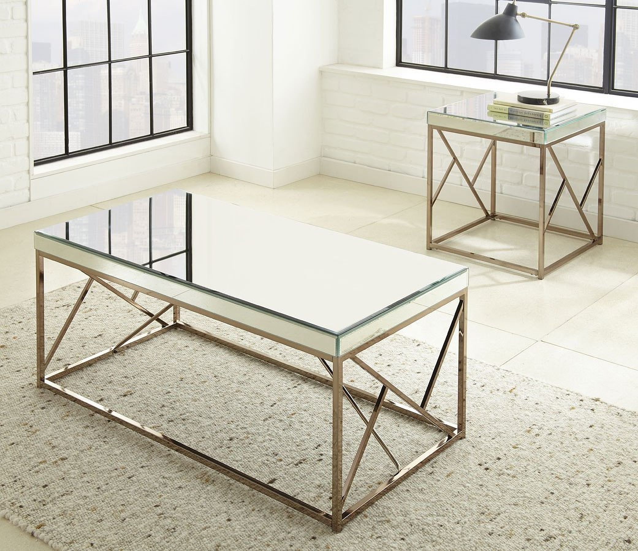The appearance of Evelyn Occasional Table Set designed by Steve Silver in the modern / contemporary interior design. This copper piece of furniture  was selected by 1StopBedrooms from Evelyn Collection to add a touch of cosiness and style into your home. Sku: EV200C;EV200E. Material: Metal.
