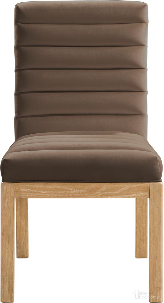 The appearance of Evelyn Velvet Dining Chair In Brown and Natural designed by Meridian in the modern / contemporary interior design. This brown and natural piece of furniture was selected by 1StopBedrooms from Evelyn Collection to add a touch of cosiness and style into your home. Sku: 901Brown-C. Material: Velvet. Chair Type: Side Chair.