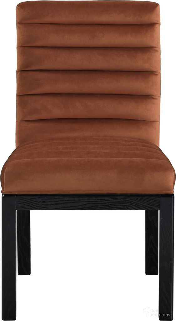 The appearance of Evelyn Velvet Dining Chair In Cognac and Black designed by Meridian in the modern / contemporary interior design. This cognac and black piece of furniture was selected by 1StopBedrooms from Evelyn Collection to add a touch of cosiness and style into your home. Sku: 902Cognac-C. Material: Velvet. Chair Type: Side Chair.