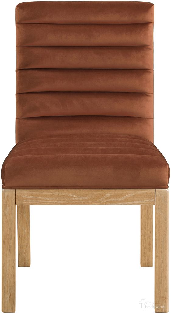 The appearance of Evelyn Velvet Dining Chair In Cognac and Natural designed by Meridian in the modern / contemporary interior design. This cognac and natural piece of furniture was selected by 1StopBedrooms from Evelyn Collection to add a touch of cosiness and style into your home. Sku: 901Cognac-C. Material: Velvet. Chair Type: Side Chair.